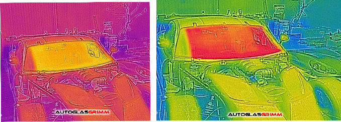 voorruit verwarming van een Ginetta race wagen getest met thermische camera door autoglas Grimm