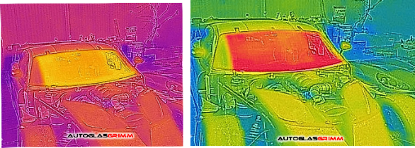 voorruit verwarming van een Ginetta race wagen getest met thermische camera door autoglas Grimm